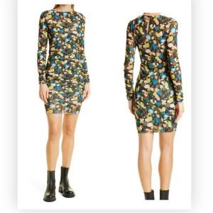 TED BAKER NWT Tina Ruched Front Long Sleeve Minidress Colorful $225